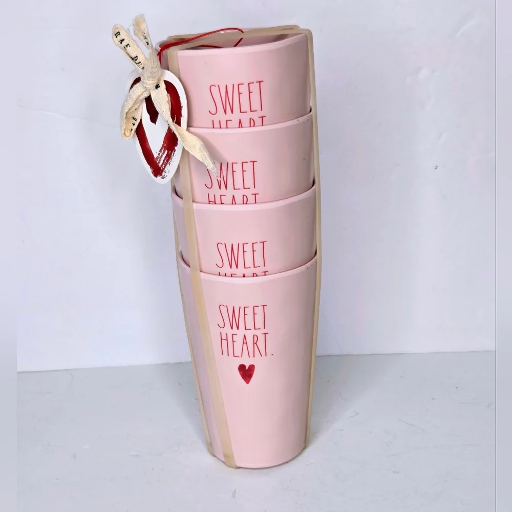 Rae Dunn Pink Sweetheart Melamine Valentine's Day Drinking Cups Set Of 4‎ NWT